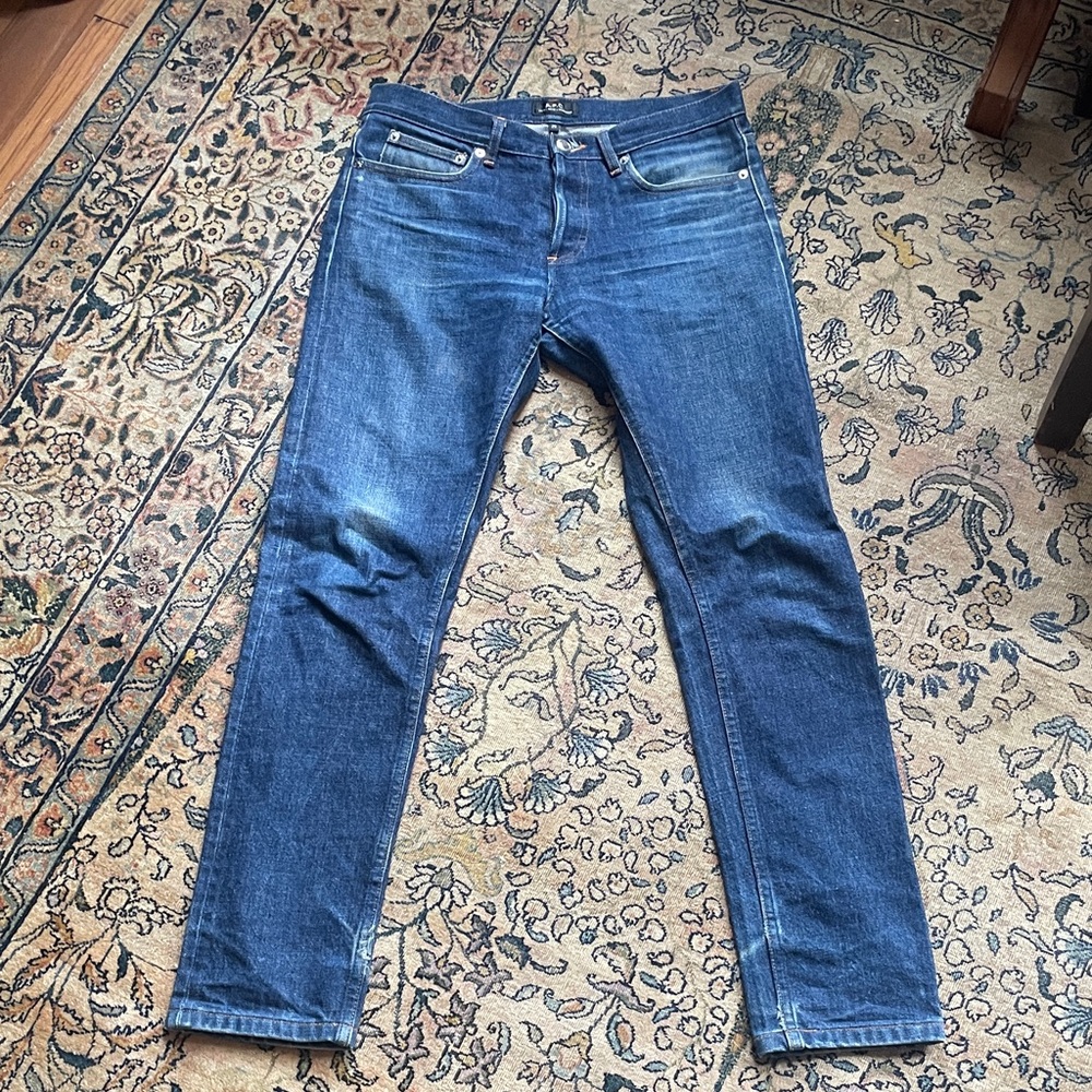A.P.C. Women's Slim Straight Jeans in Dark Blue, 100% cotton